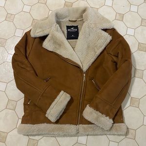 Hollister Sherpa Lined Suede Style Biker Jacket Size M